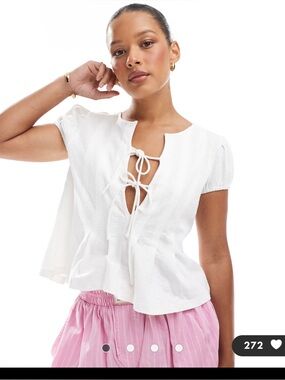 ASOS Tie-Front Peplum Short Sleeve Top